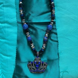 Handmade Silver and Blue Necklace with Crown
